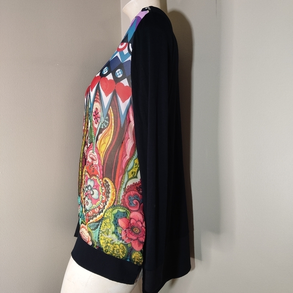 Desigual Sheer Print Top Knit Back Long Sleeve Boho Festival M EUR L - Picture 11 of 15